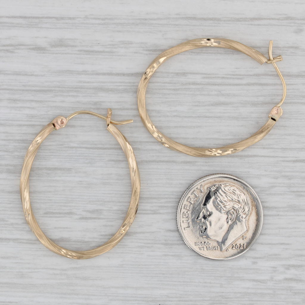 Gray Oval Twist Hoop Earrings 14k Yellow Gold Snap Top Hoops