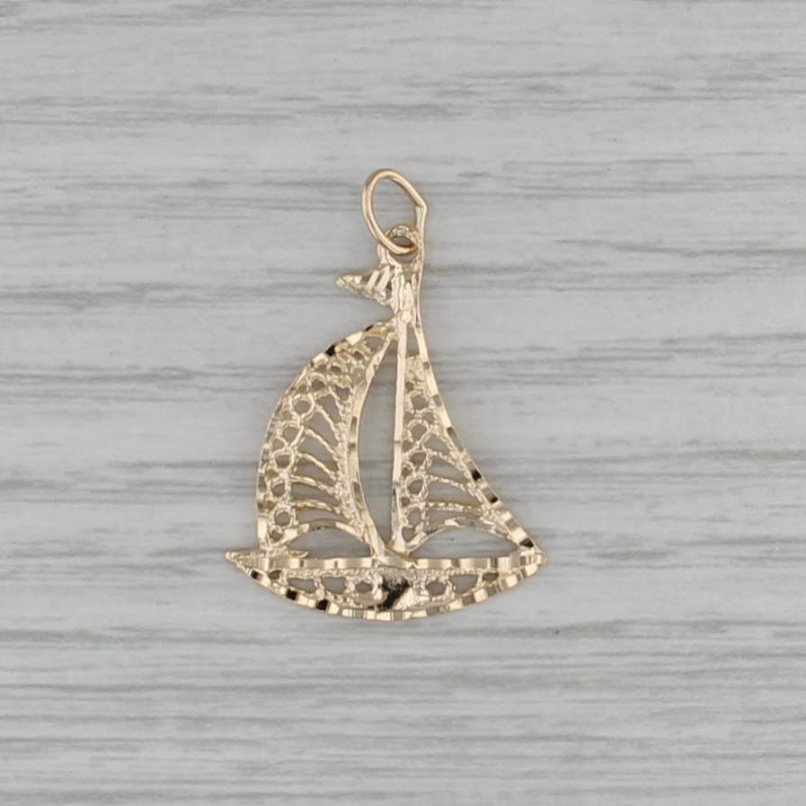 Sailboat Charm 14k Yellow Gold Nautical Pendant