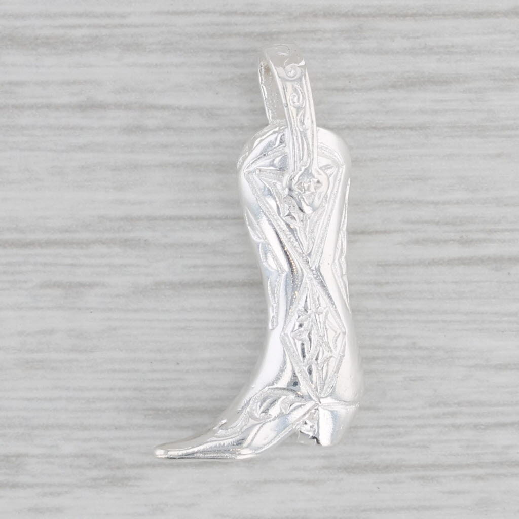 Gray New Cowboy Boot Pendant Sterling Silver Western Charm