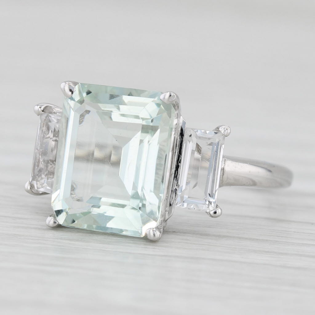 Light Gray 4.60ctw Green Amethyst Prasiolite White Topaz Ring 10k White Gold Size 7