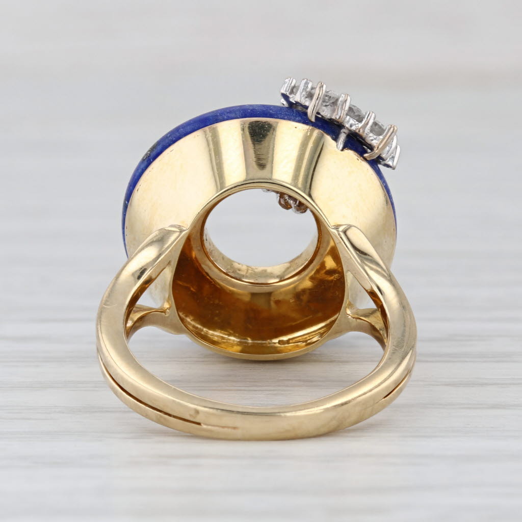 0.48ctw Diamond Blue Lapis Lazuli Hololith Ring 18k Yellow Gold Size 6