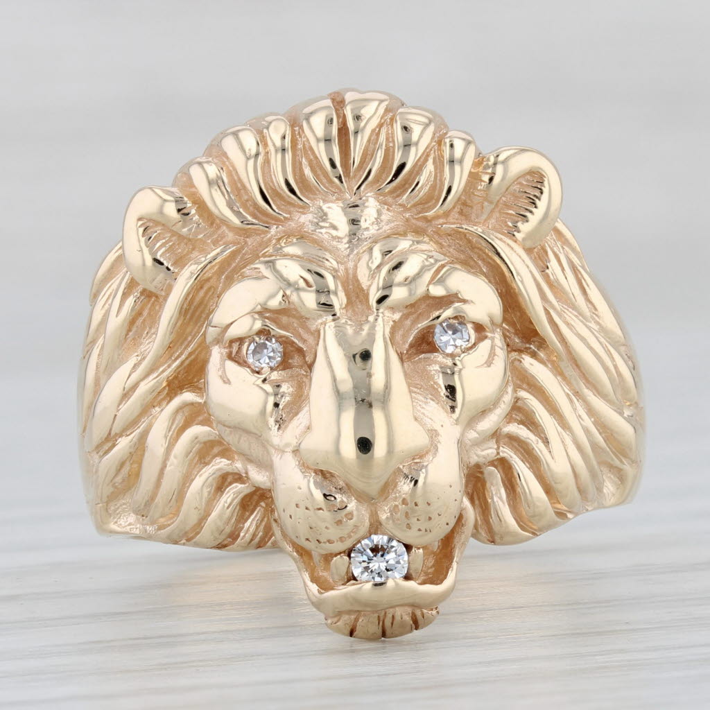 Light Gray Diamond Lions Head Ring 14k Yellow Gold Size 9.75 VS2