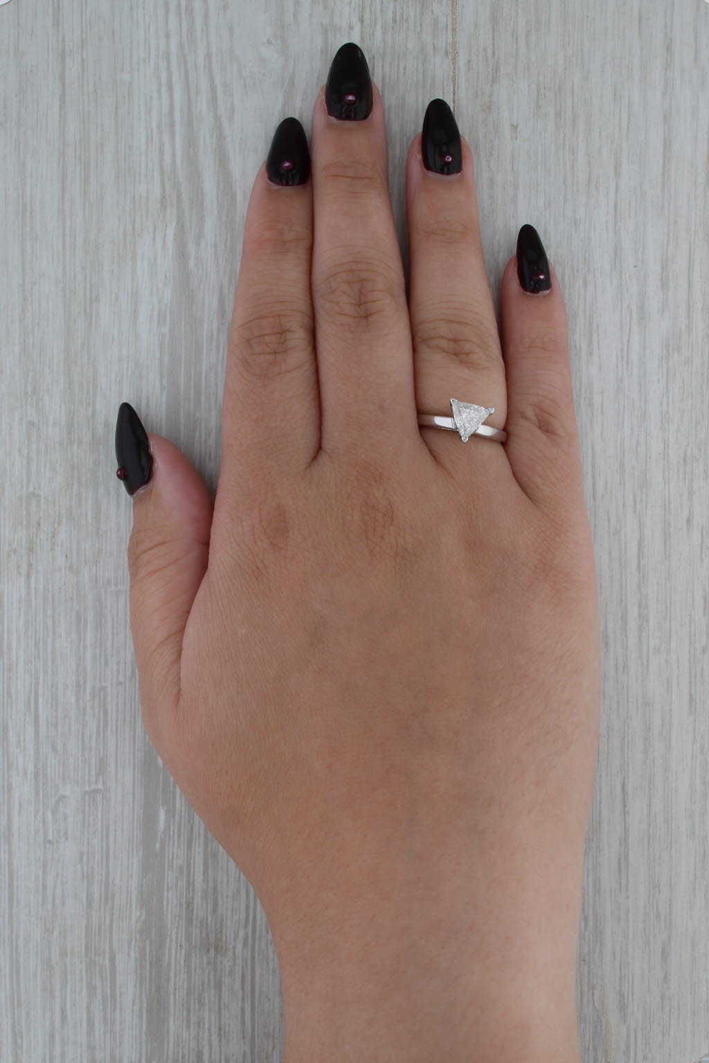 1ct Trillion Diamond Solitaire Engagement Ring 14k White Gold Size 6.75