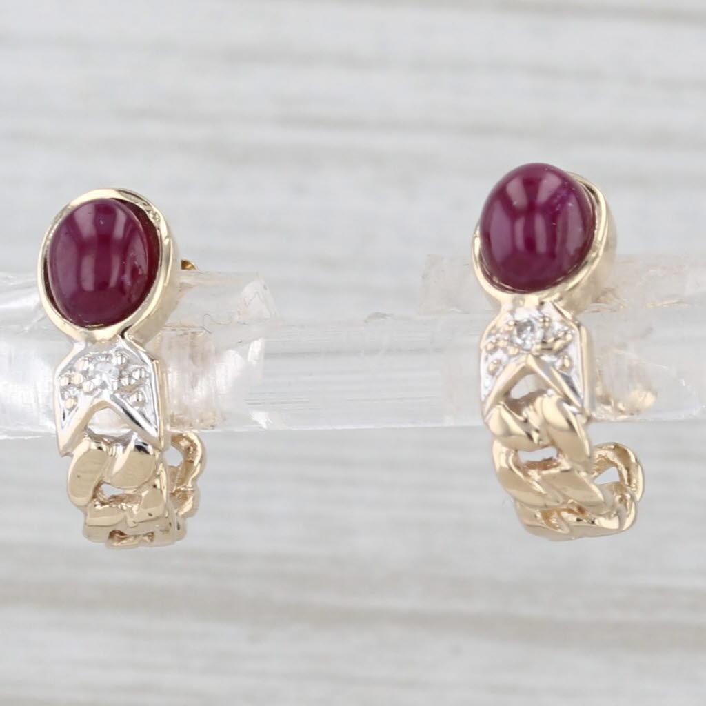 Light Gray Ruby Diamond J-Hook Earrings 14k Yellow Gold Small Studs