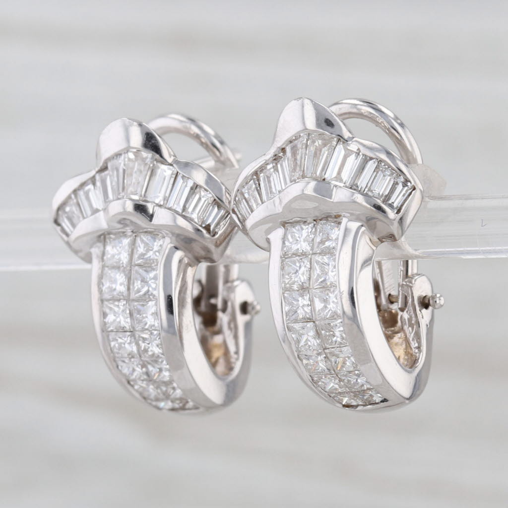 2.10ctw Diamond J-Hook Earrings 18k White Gold Omega Back Drops