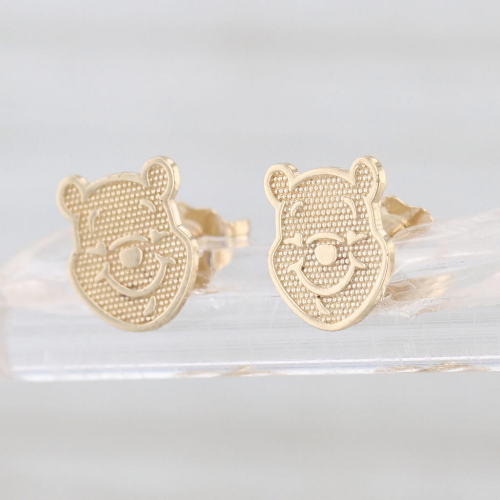 Pooh Bear Stud Earrings 10k Yellow Gold Disney Winnie the Pooh Cartoon Studs