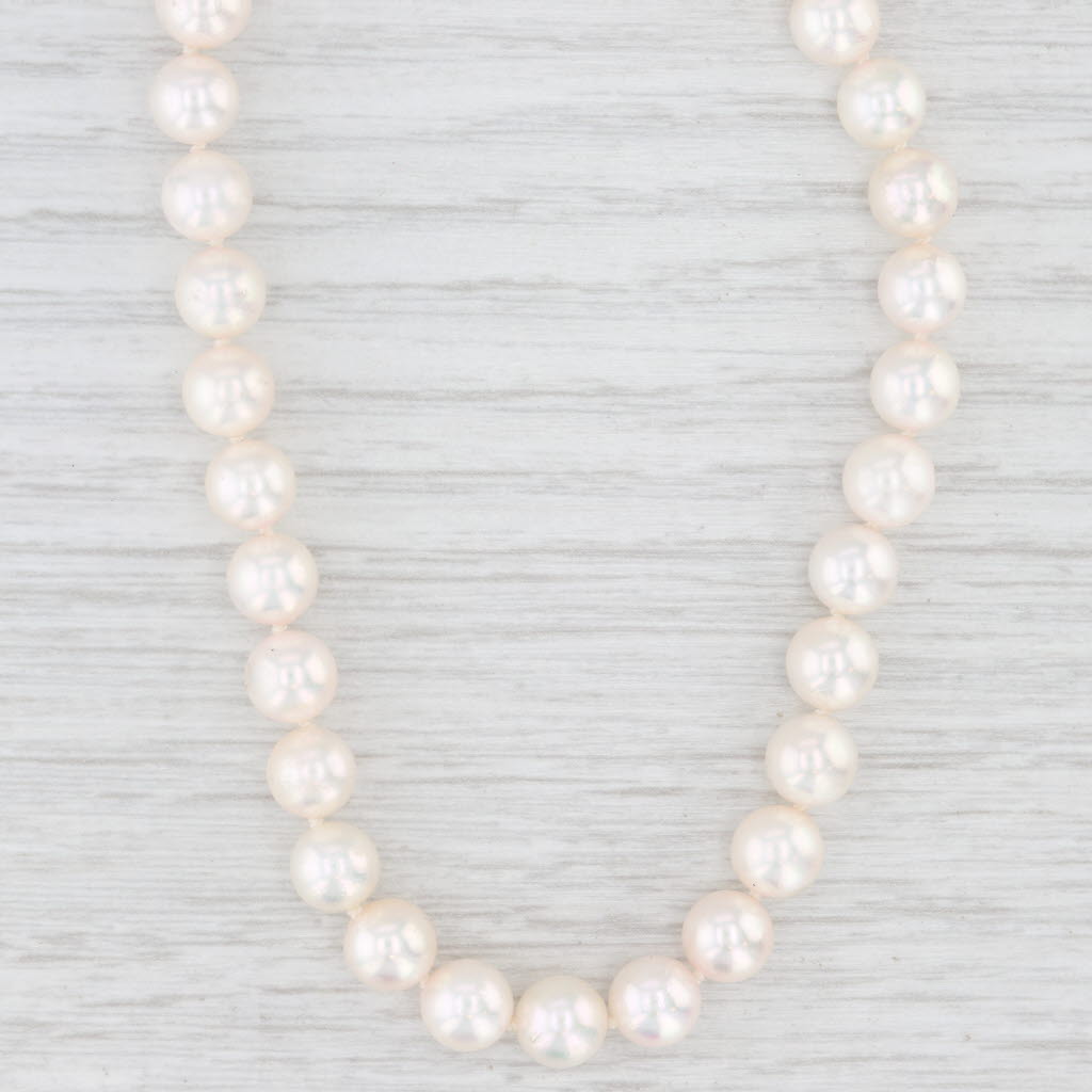 Single Pearl Bead Strand Necklace 14k Yellow Gold 16" 6.7-6.9mm