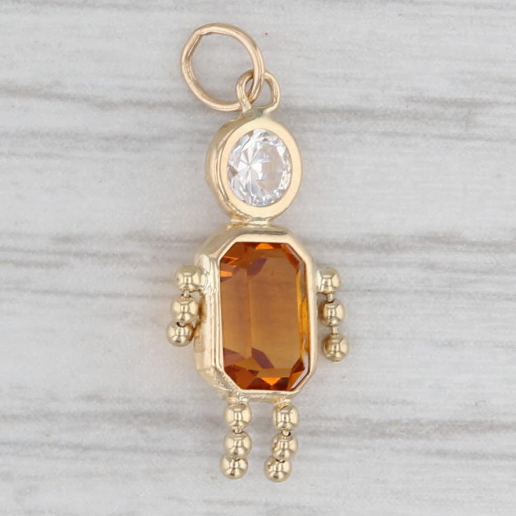 Simulated Citrine November Birthstone Girl Charm 14k Gold Cubic Zirconia Pendant