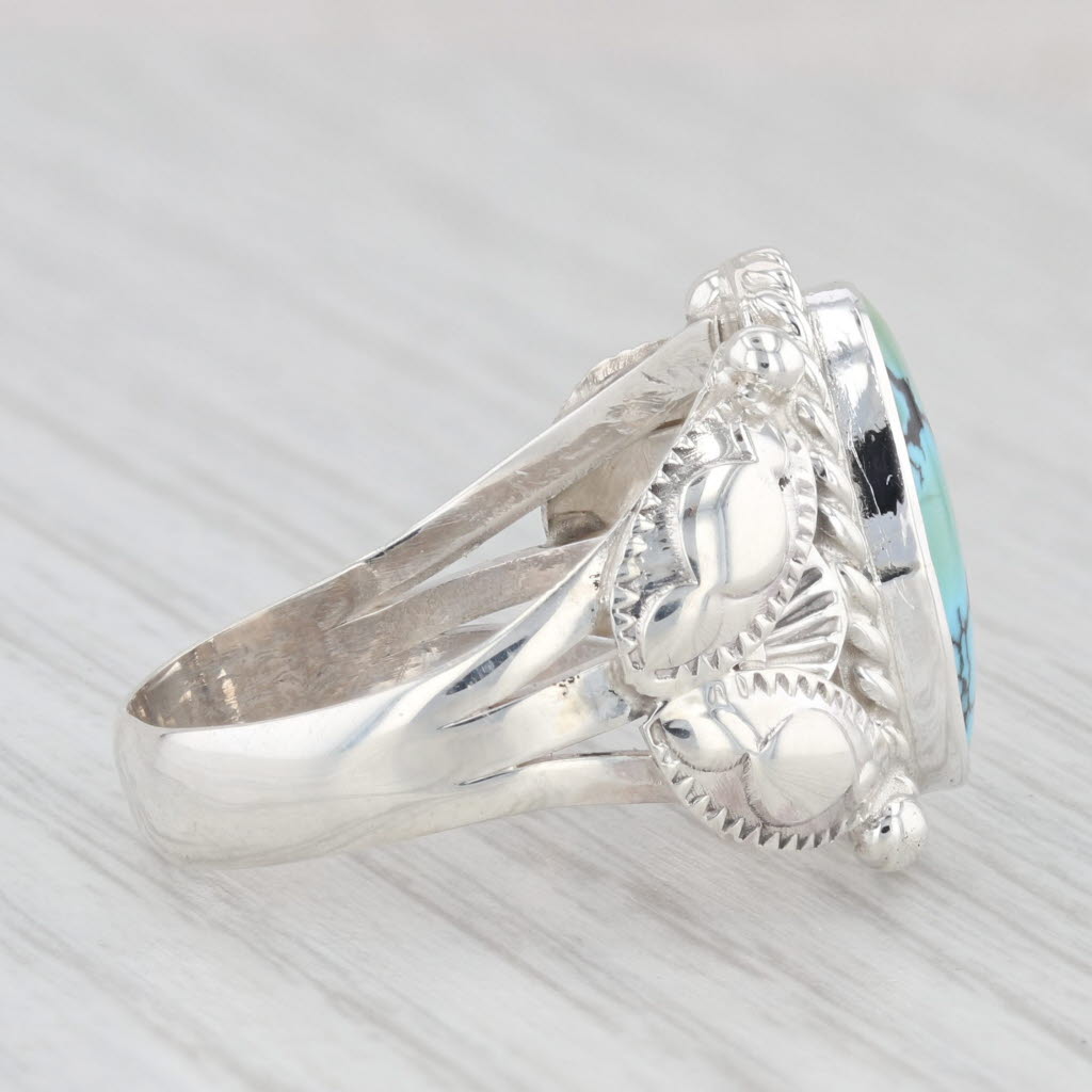 Light Gray Turquoise Solitaire Ring Sterling Silver Vintage N Juan Native American Navajo