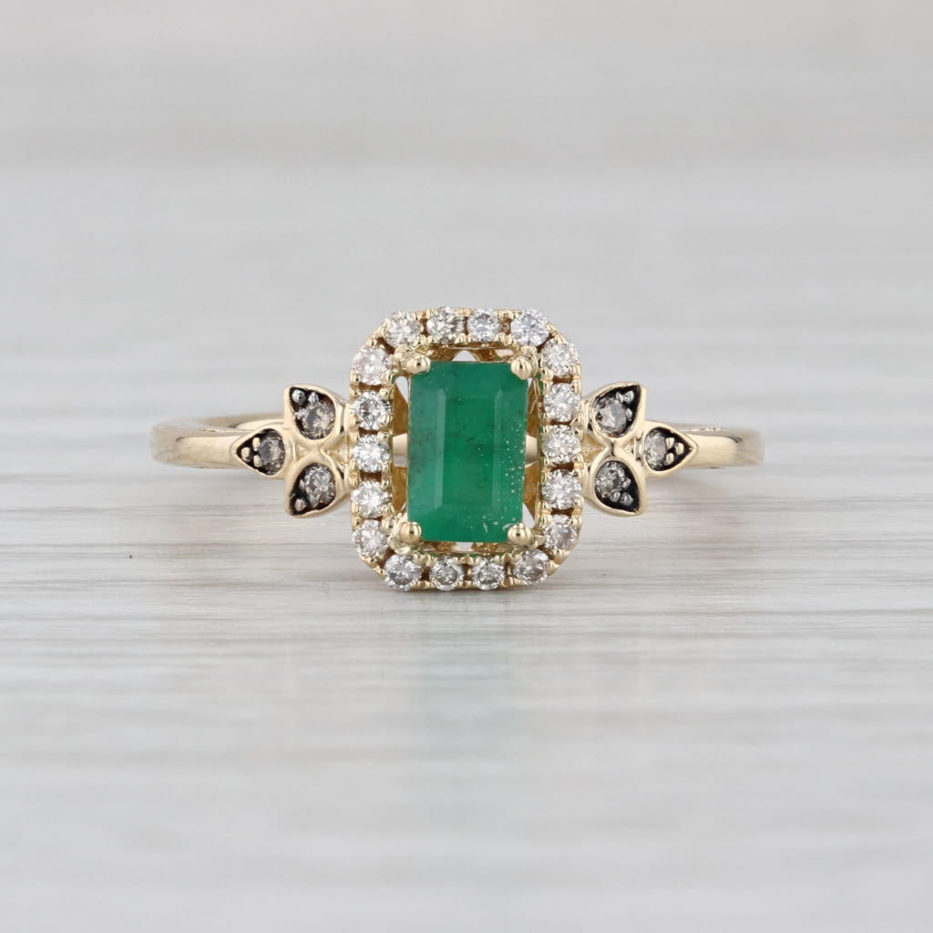 Le Vian Emerald Cut Emerald Damond Halo Ring 14k Yellow Gold Size 7