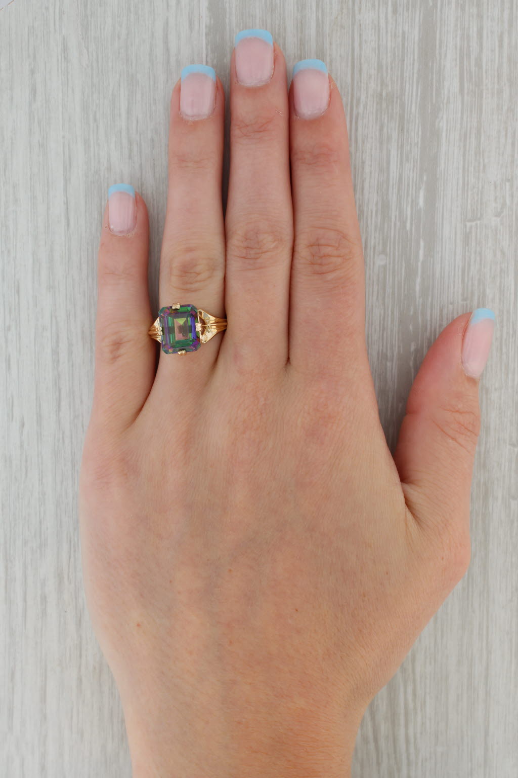 Rosy Brown 6.50ct Mystic Topaz Solitaire Ring 14k Yellow Gold Sz 7.5 Emerald Cut Solitaire