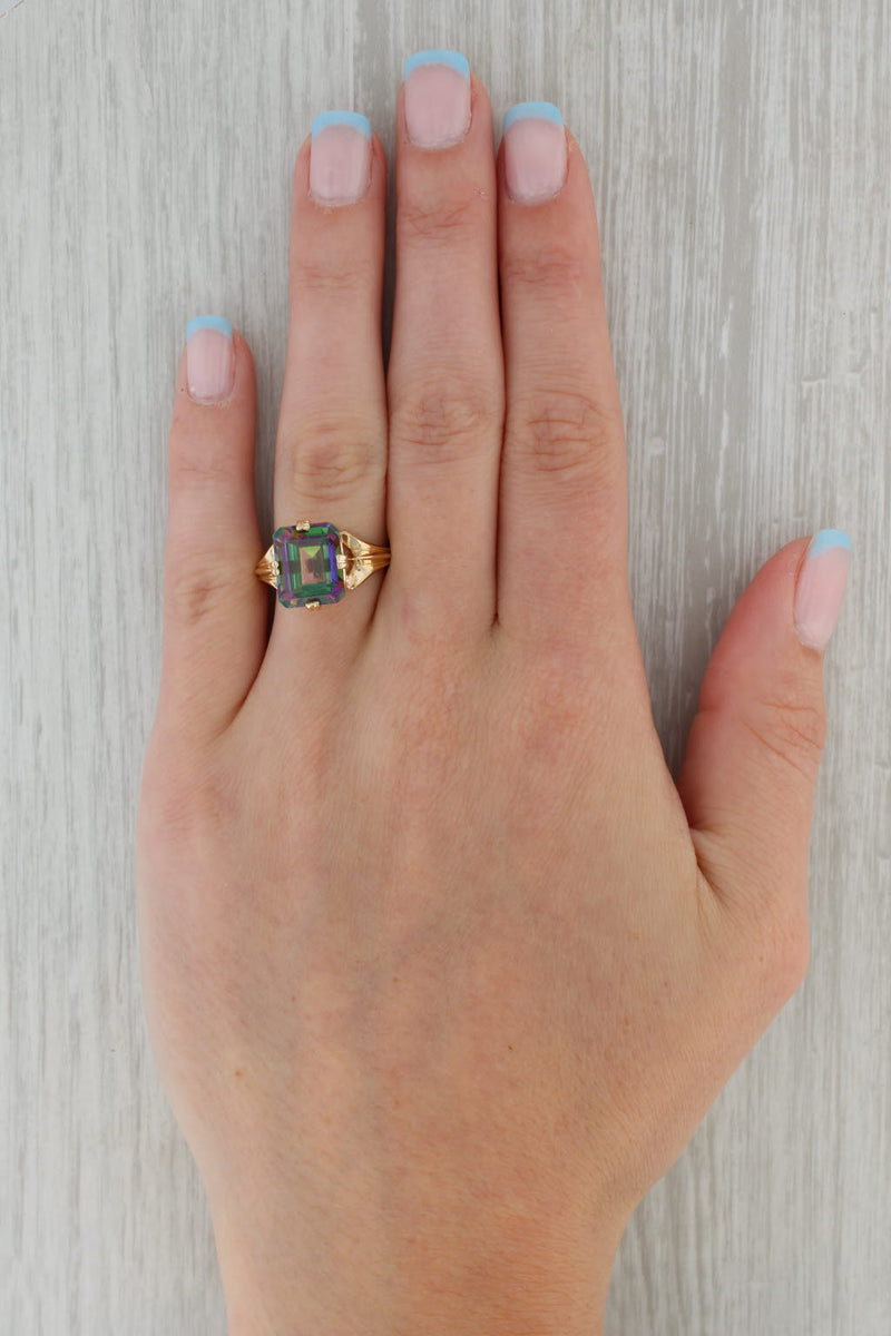 Rosy Brown 6.50ct Mystic Topaz Solitaire Ring 14k Yellow Gold Sz 7.5 Emerald Cut Solitaire