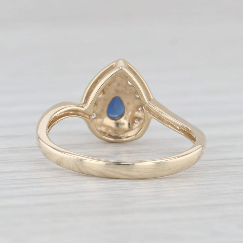 Light Gray 0.47ctw Pear Blue Sapphire Diamond Halo Ring 9k Yellow Gold Engagement