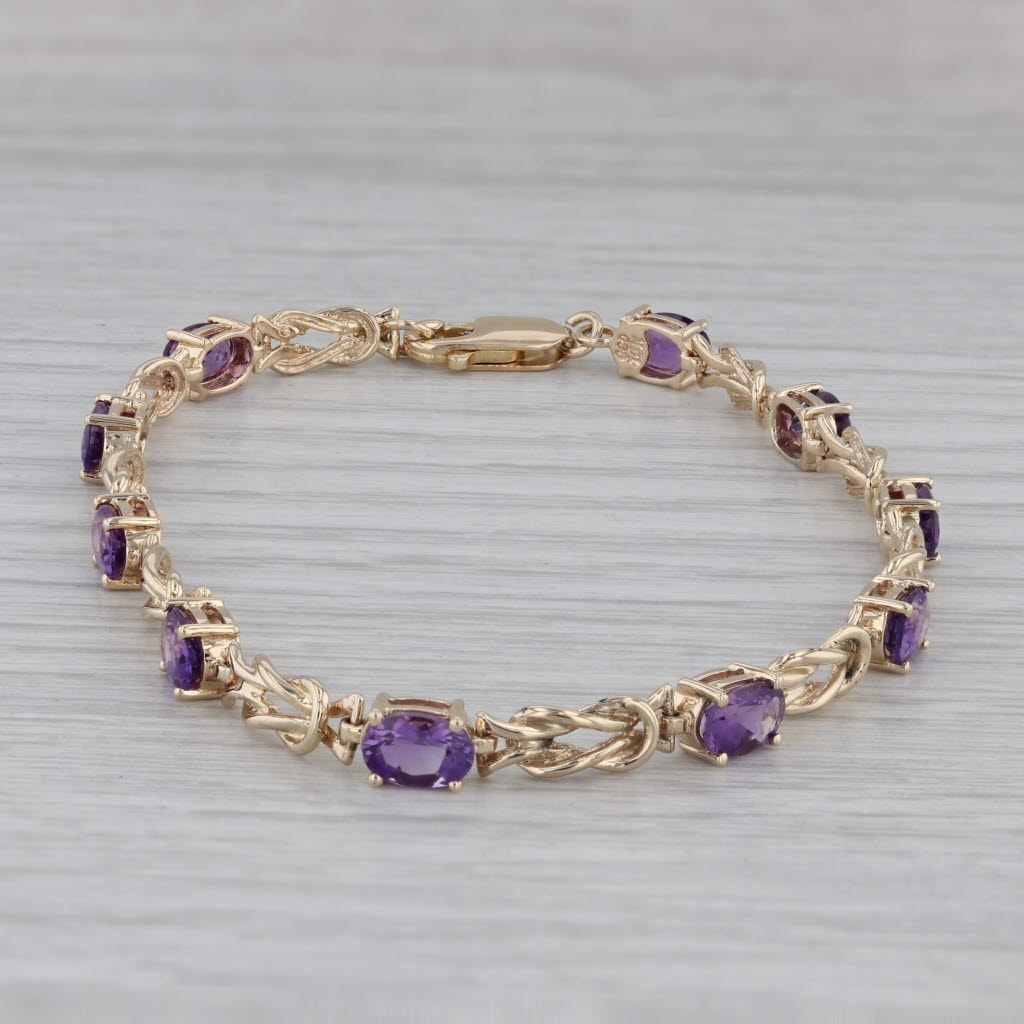 Gray 4ctw Amethyst Tennis Bracelet14k Yellow Gold 7.5" 4.4mm