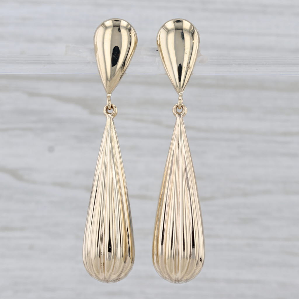 Beveled Teardrop Statement Earrings 14k Yellow Gold Pierced Dangles