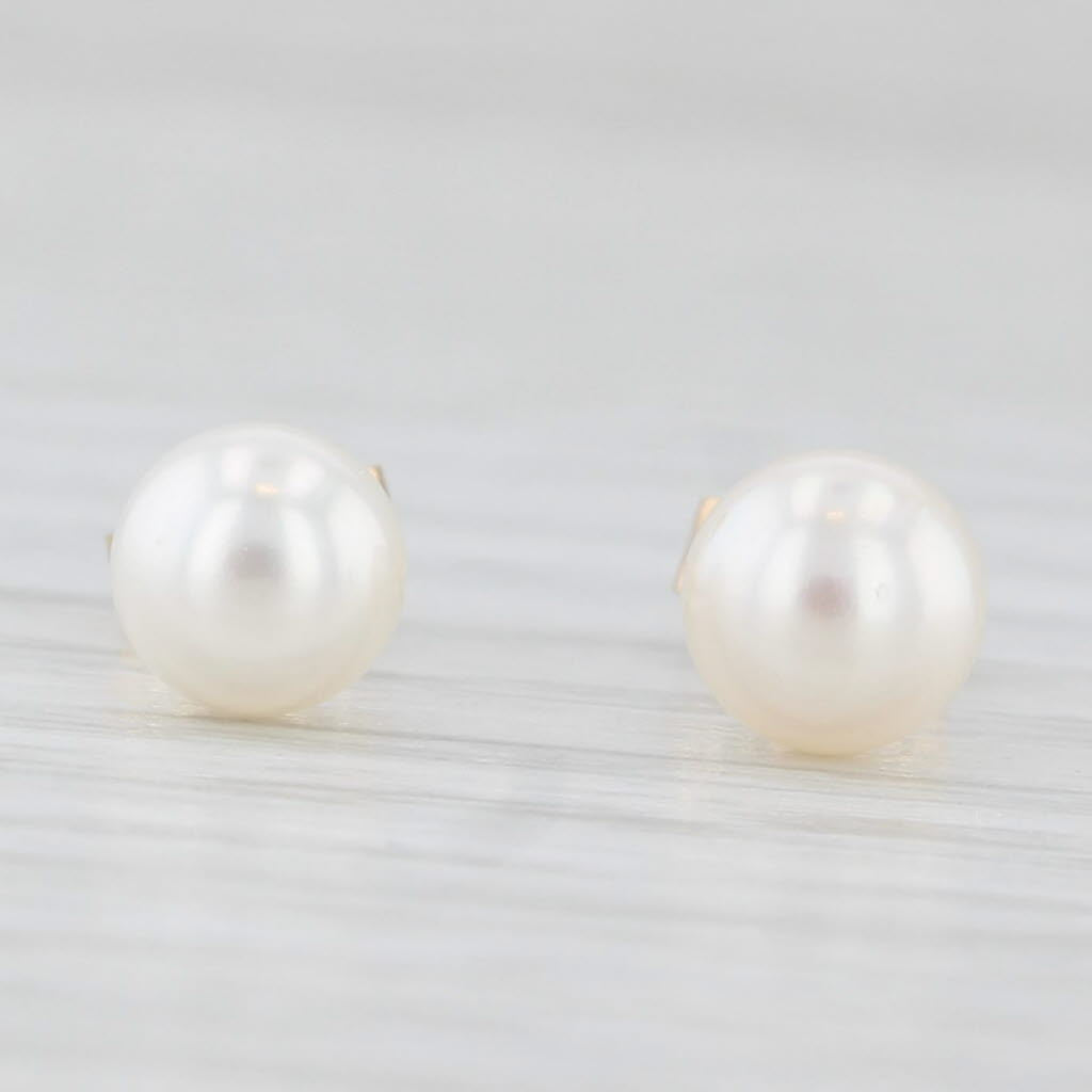 Light Gray Cultured Pearl Stud Earrings 14k Yellow Gold 5.6mm Bead Studs