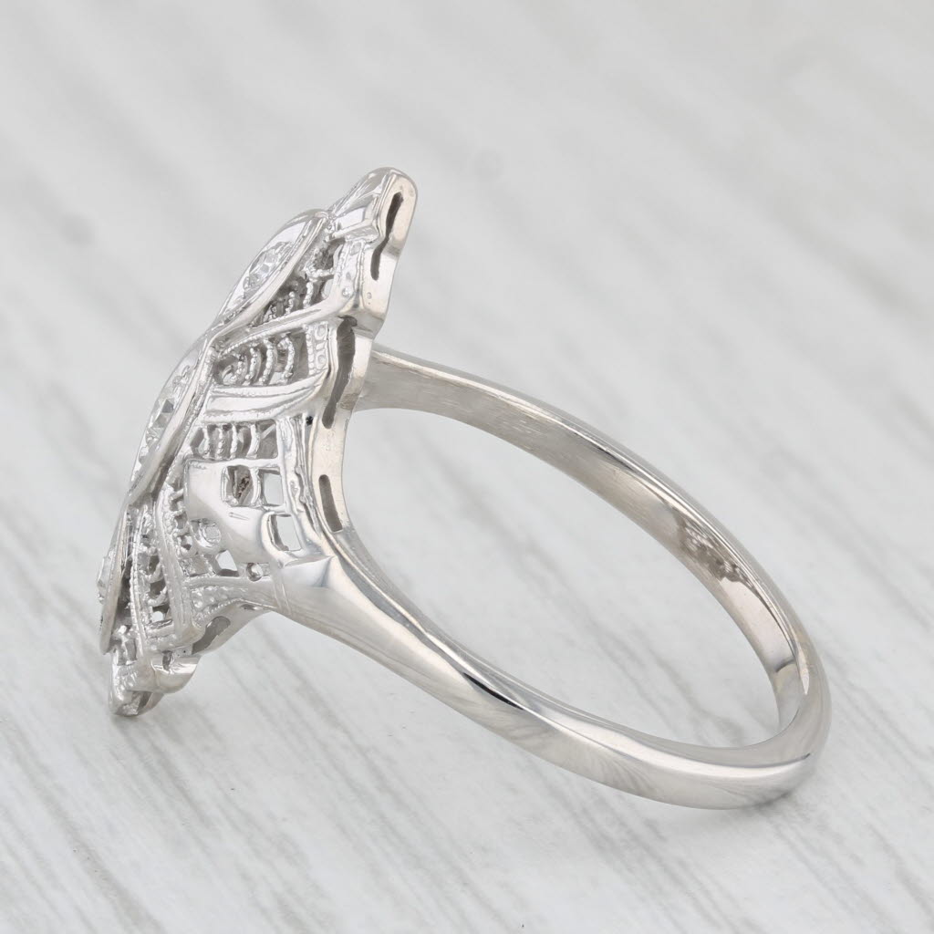 Light Gray Antique Diamond Filigree Ring 14k White Gold Size 9.5