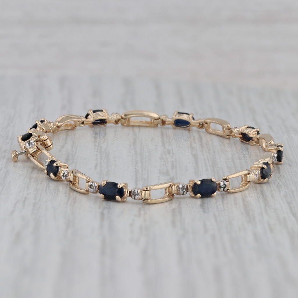 Gray 3.08ctw Blue Sapphire Diamond Bracelet 10k Yellow Gold 7" 3.3mm