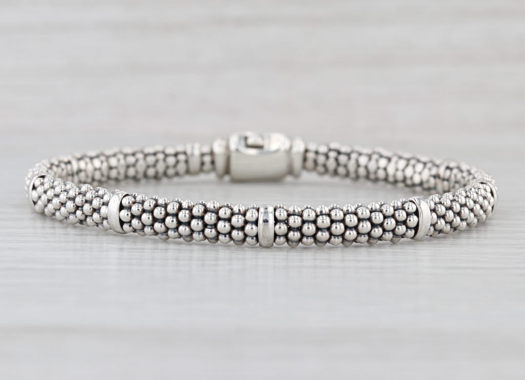 Lagos Signature Caviar Station Bracelet 8" L Sterling Silver 6mm