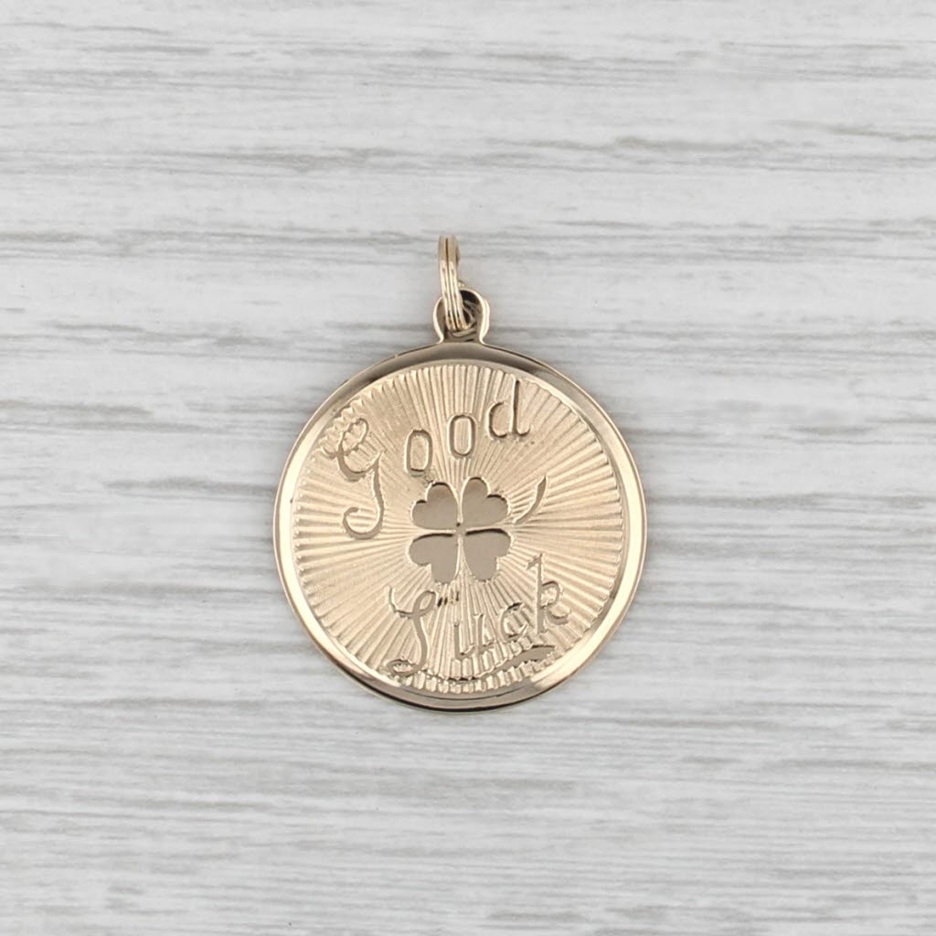 Good Luck Shamrock Pendant Charm 14k Yellow Gold Engravable