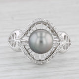 Black Cultured Pearl 0.10ctw Diamond Ring 10k White Gold Size 8