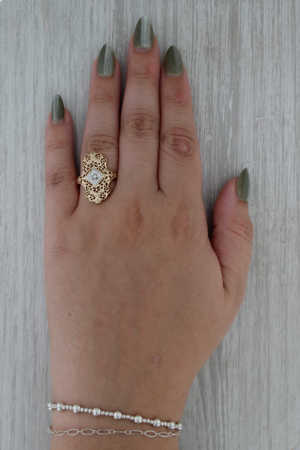 Vintage Filigree Diamond Ring 10k Yellow Gold Size 8.5