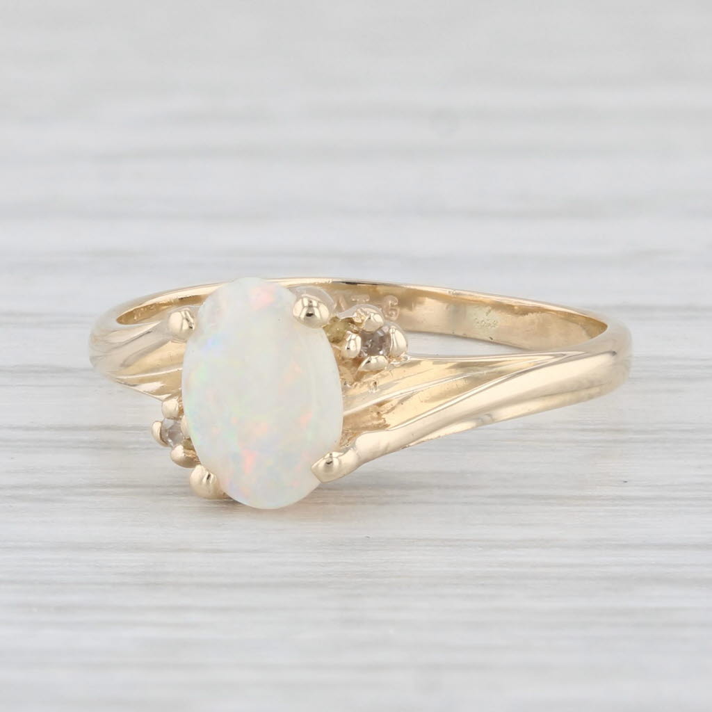 Light Gray Oval Cabochon Opal Solitaire Ring 10k Yellow Gold Size 4.25