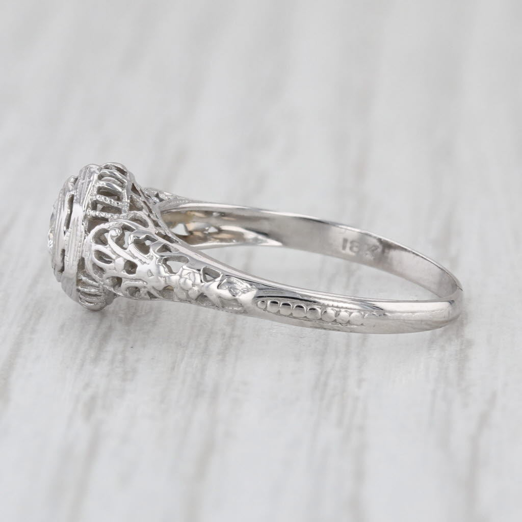 Art Deco 0.20ct Diamond Solitaire Engagement Ring 18k White Gold Filigree Sz 6.5