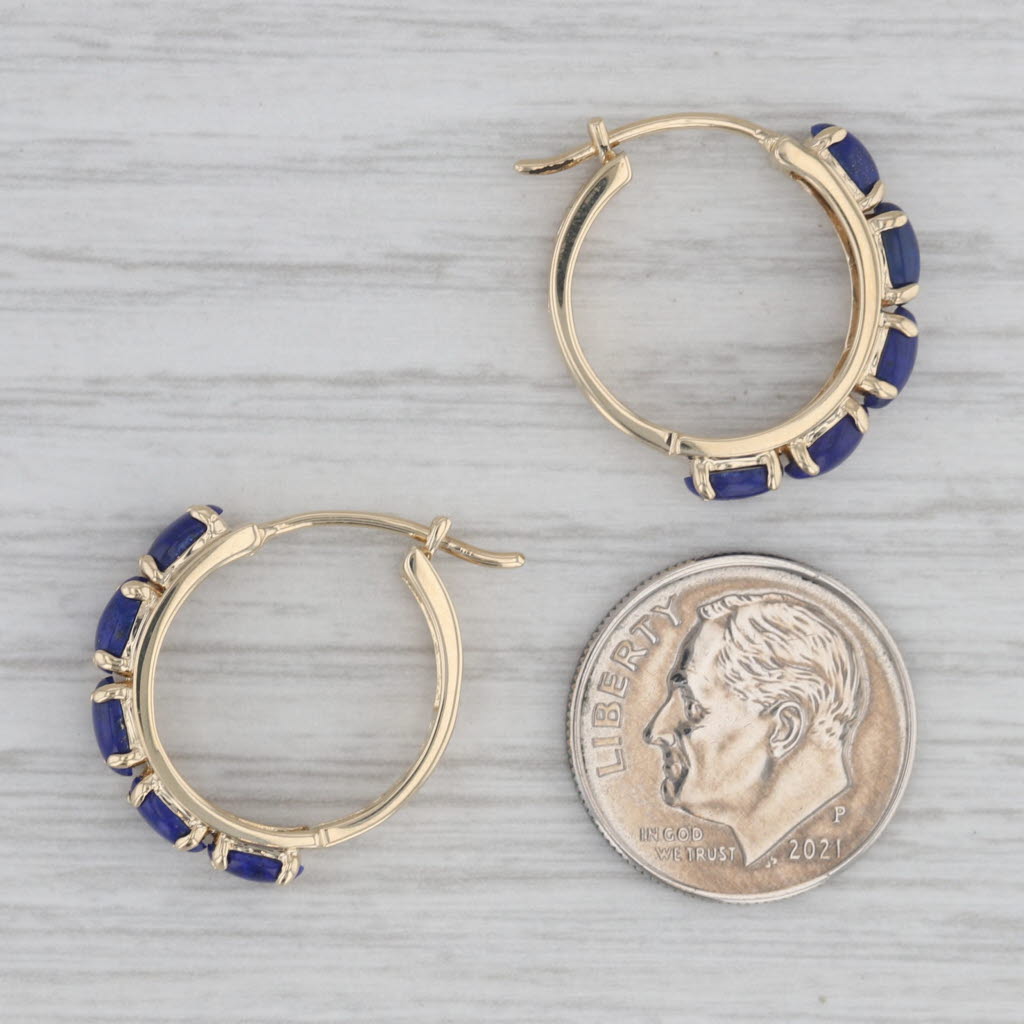 Gray Lapis Lazuli Hoop Earrings 14k Yellow Gold Snap Top Round Hoops