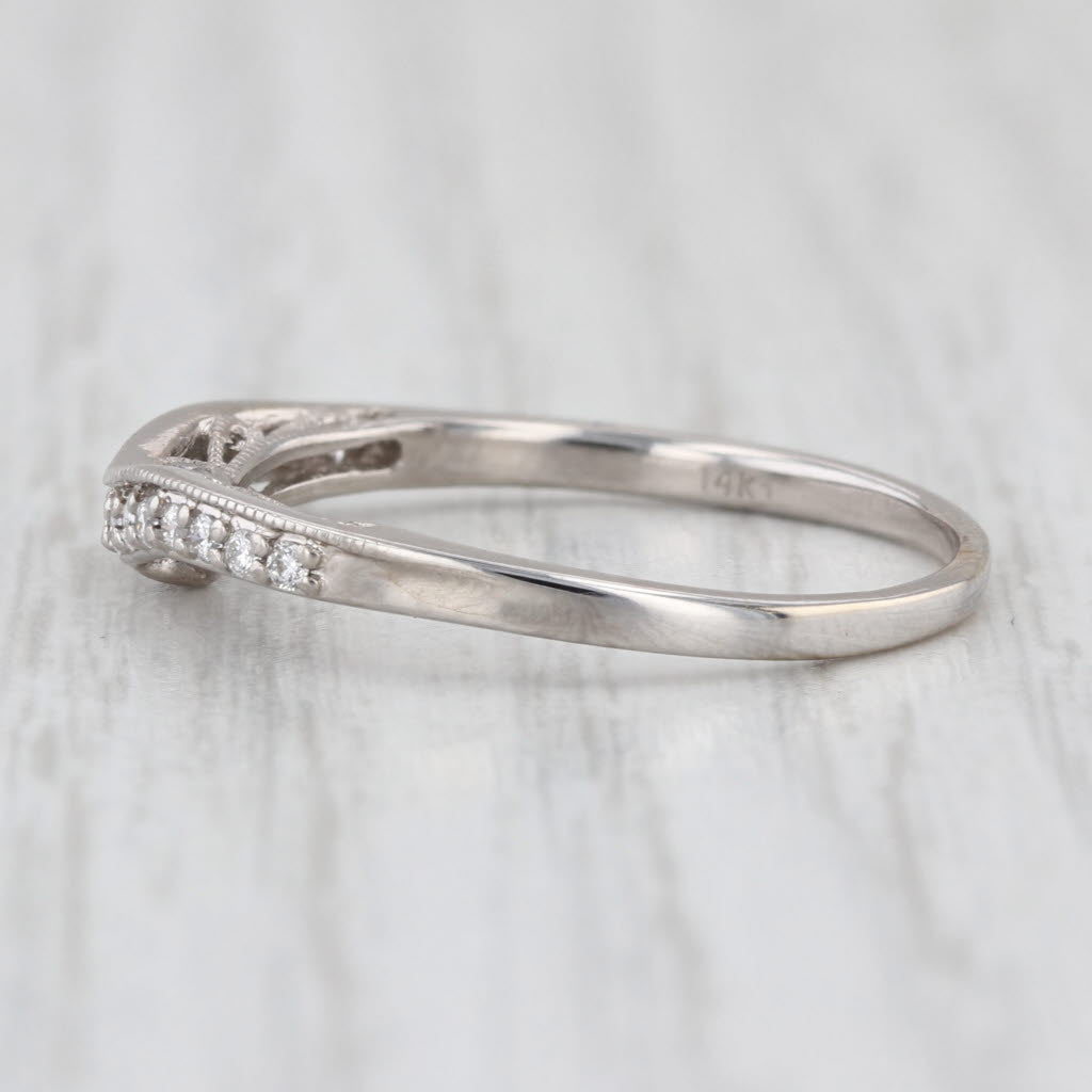 0.12ctw Contoured Diamond Wedding Band 14k White Gold Size 8.5 Stackable Ring