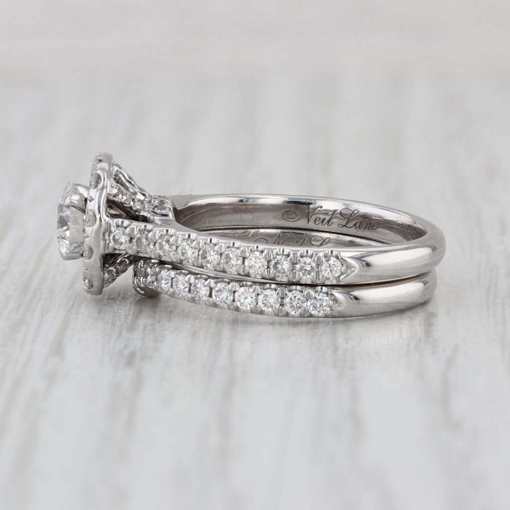 Neil Lane 1.45ctw Diamond Halo Engagement Ring Wedding Band Bridal Set 14k Gold