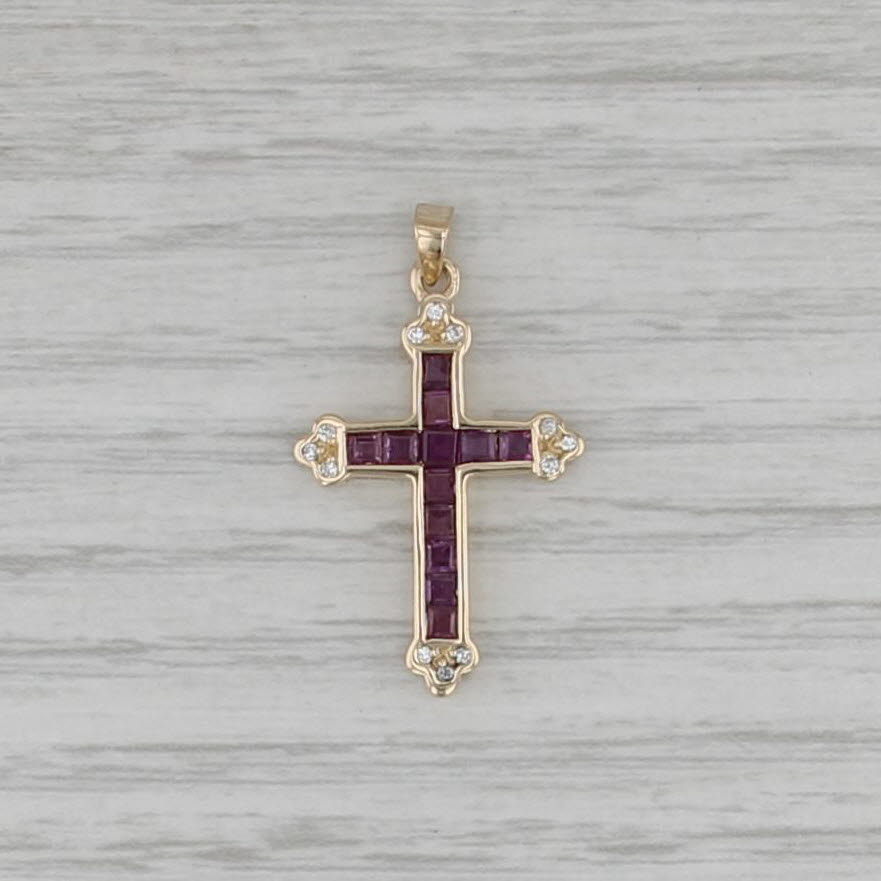 0.65ctw Pink Sapphire Diamond Cross Pendant 14k Yellow Gold