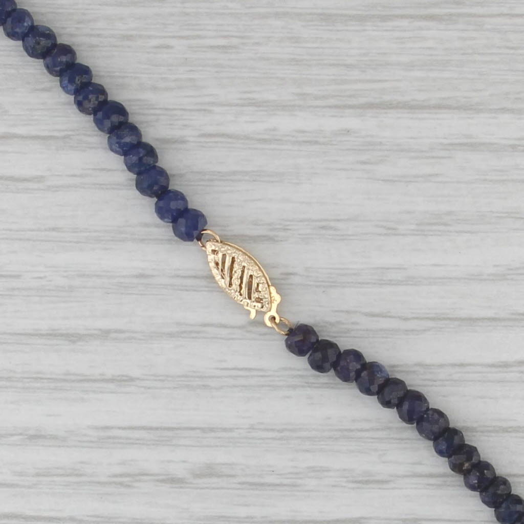 Cultured Pearl Sapphire Bead Strand Necklace 14k Yellow Gold 18"