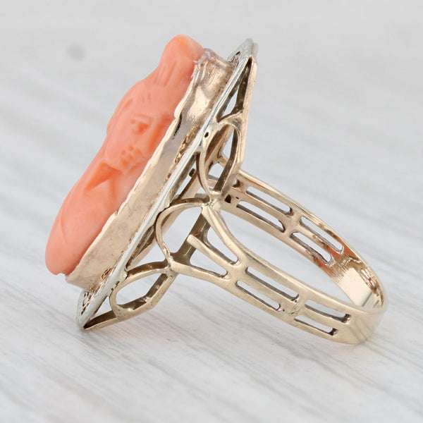 Vintage Coral Cameo Ring 12k Yellow Gold Size 7 Filigree
