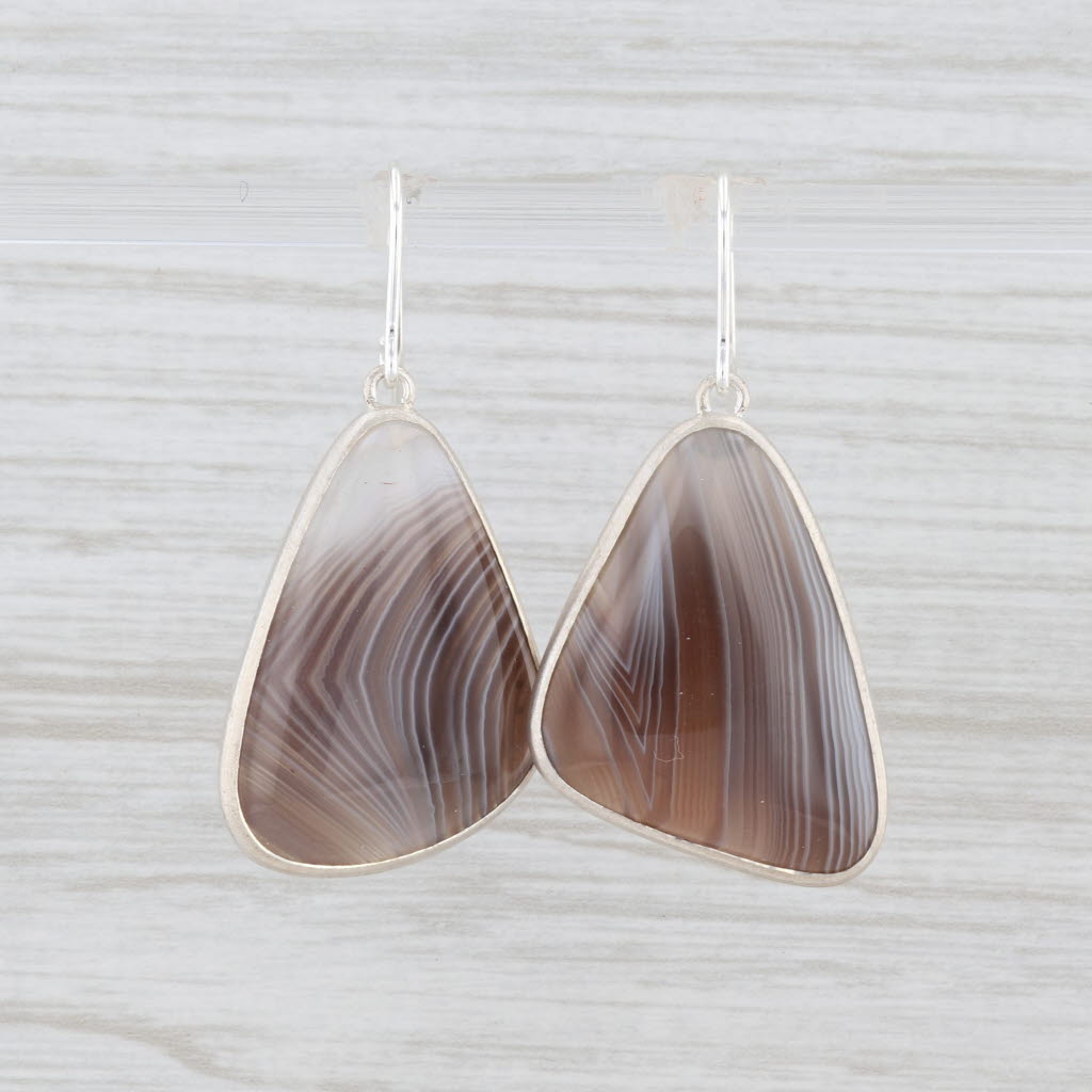 New Nina Wynn Marbled Agate Drop Earrings Sterling Silver Statement