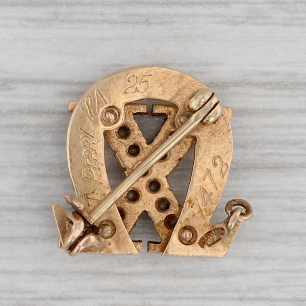 Chi Omega Sorority Pin 14k Gold Pearl Skull Owl Badge Vintage Greek 1925 Antique
