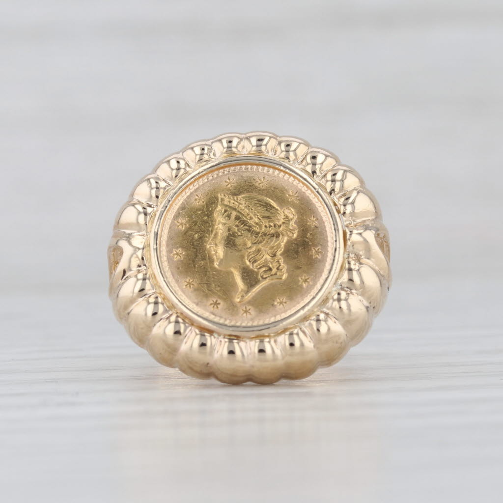 1853 $1 Liberty Coin Ring 14k 900 Yellow Gold Size 6 Signet