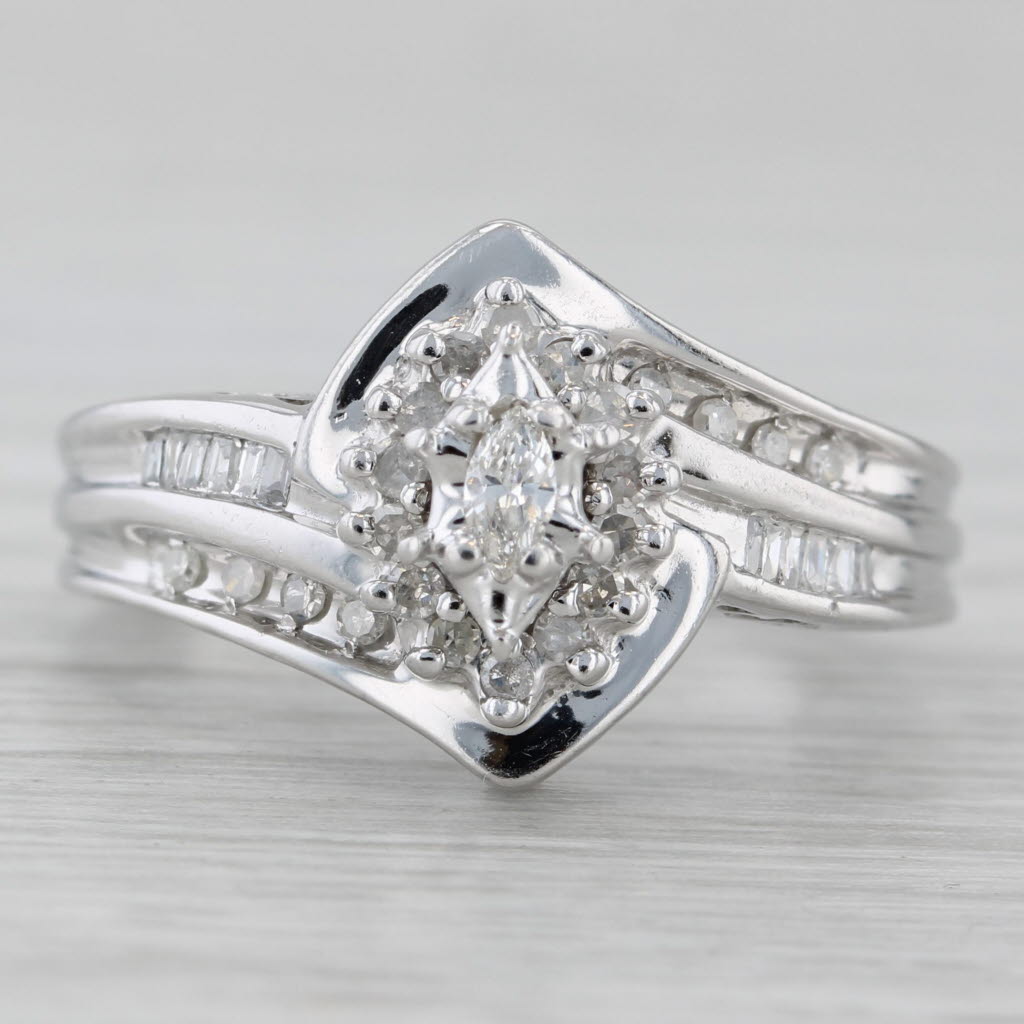 Gray Diamond Bypass Engagement Ring Bridal Set 10k White Gold Size 7.25
