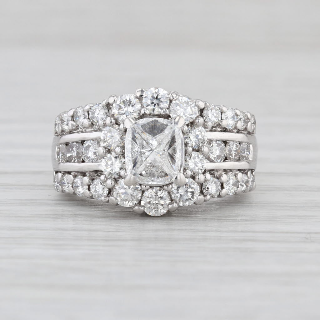 1.86ctw Diamond Halo Engagement Ring 14k White Gold Size 5 Bridal