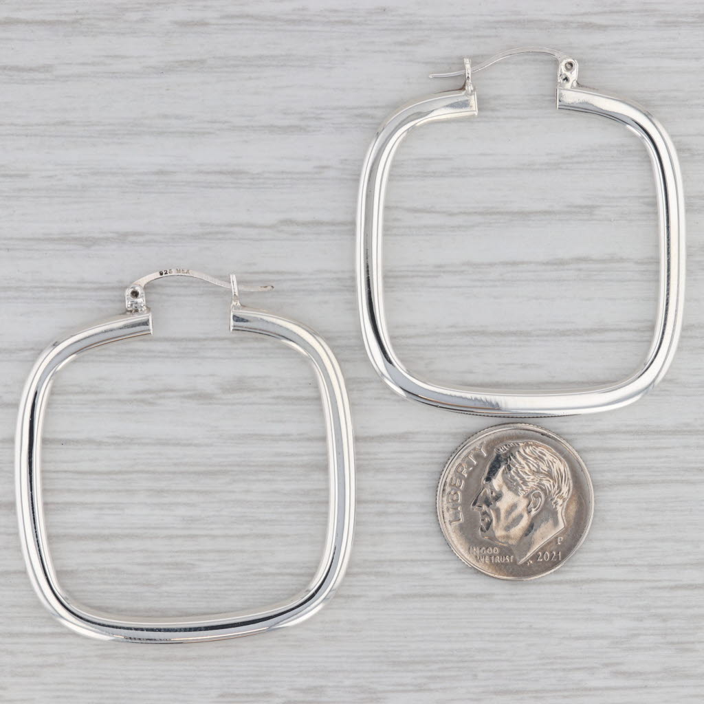 Gray Square Hoop Earrings Sterling Silver Snap Top Pierced Hoops