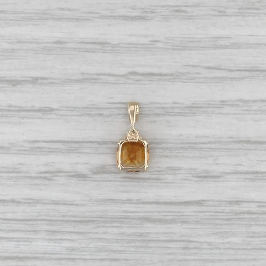 0.85ct Citrine Cushion Solitaire Pendant 10k Yellow Gold Small Drop