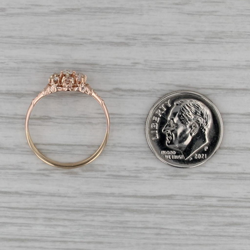 Antique Diamond Flower Ring 10k Rose Yellow Gold Size 7.25 Engagement Cluster