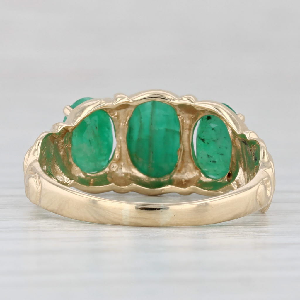 Light Gray 3.75ctw Oval Emerald 3-Stone Ring 10k Yellow Gold Size 8