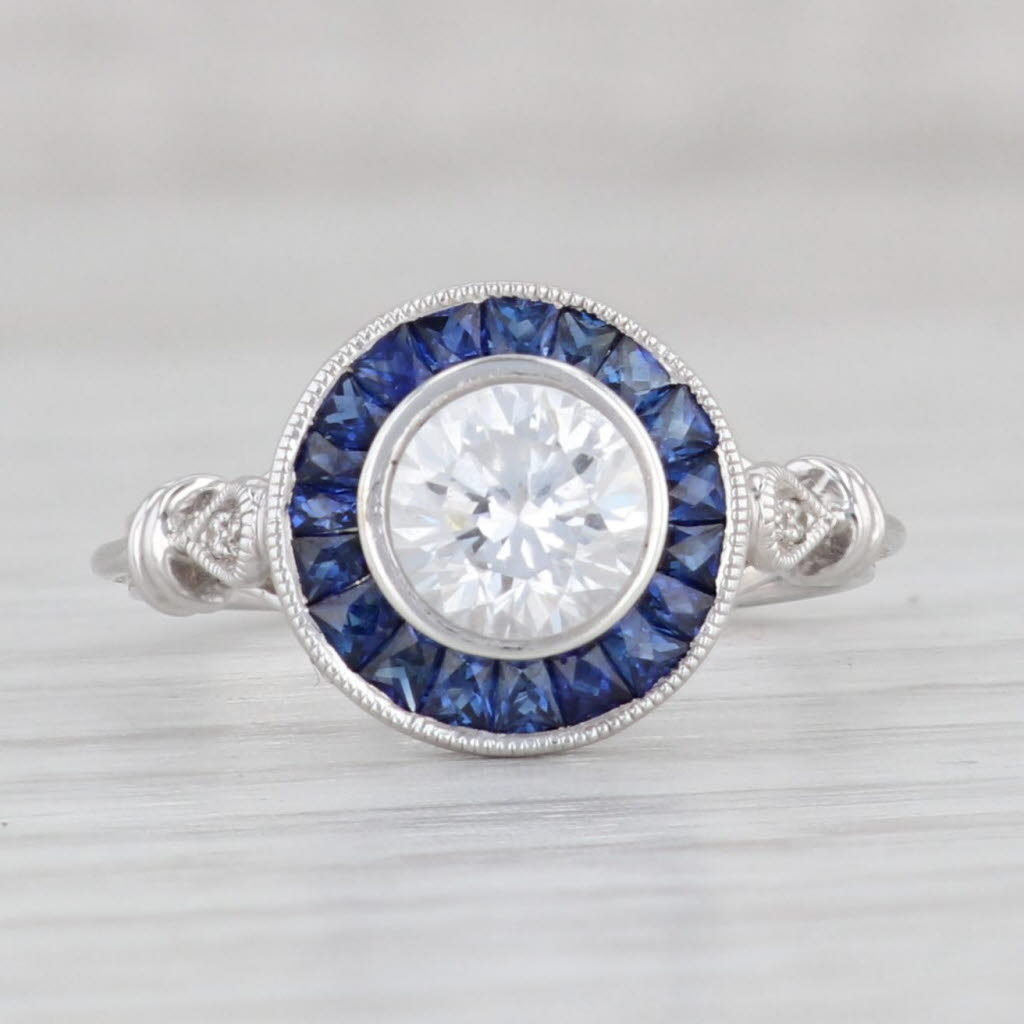 Light Gray New Beverley K Cubic Zirconia Sapphire Halo Ring 10k White Gold Engagement S 6.5