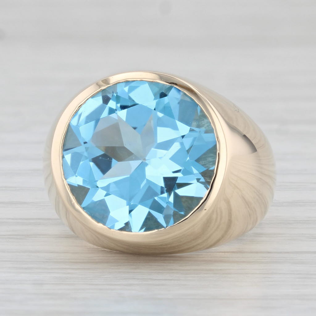 Light Gray 12.15ct Round Blue Topaz Solitaire Ring 10k Yellow Gold Size 6.25