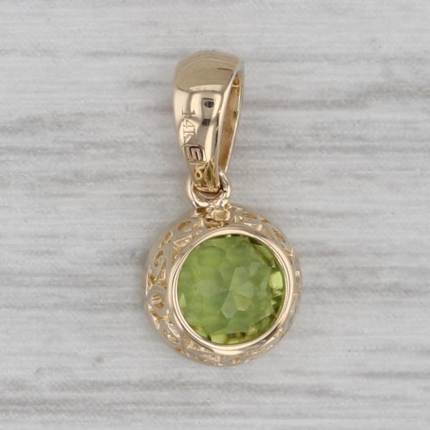 Gray 1ct Peridot Round Solitaire Pendant 14k Yellow Gold Small Drop