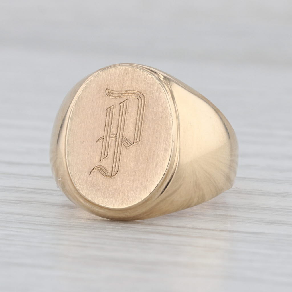 Engraved Old English Letter P Signet Ring 10k Yellow Gold Size 7.75