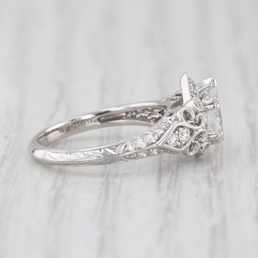 Gabriel & Co Pear Diamond Halo Engagement Ring 14k White Gold Size 5