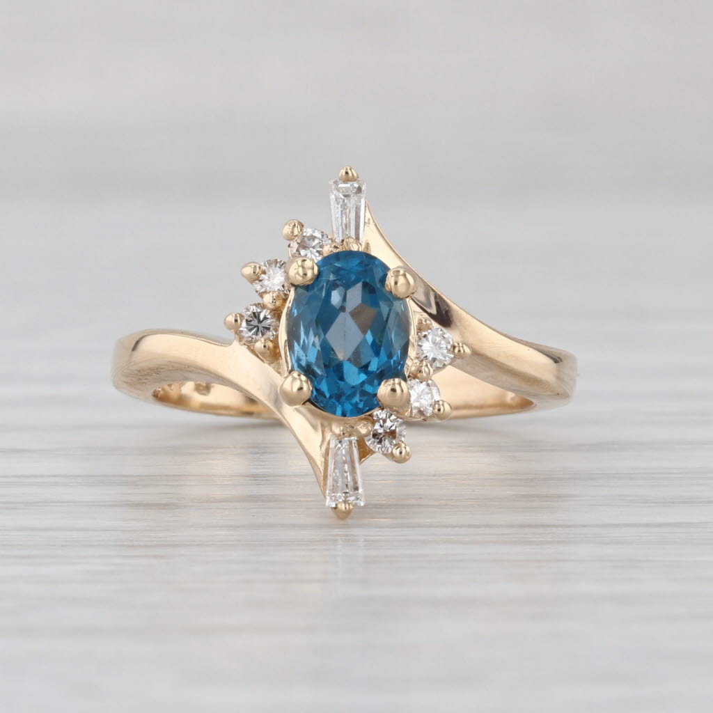 1.32ctw London Blue Topaz Diamond Ring 14k Yellow Gold Size 6.75 Bypass