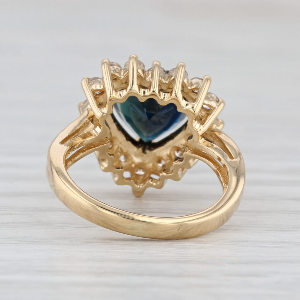 2.80ctw Blue Sapphire Heart Diamond Halo Ring 18k Yellow Gold Size 4